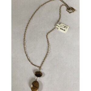 LOFT Necklace Gold Tone Tiger Eye Pendant Necklace NWT 19” Long